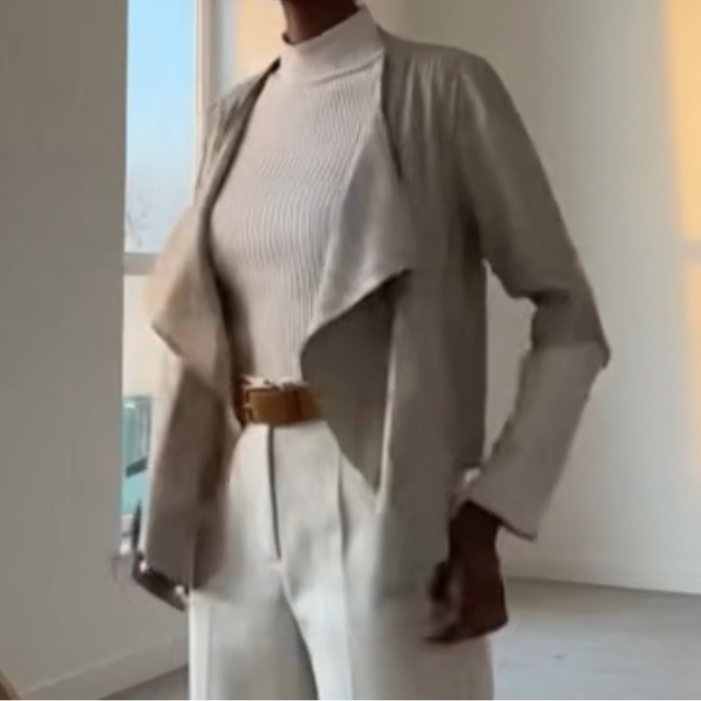 My Tribe Light Gray Draped Leather Jacket - Picture 5 of 16